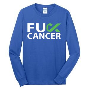 Fuck Gallbladder Cancer F U Fu Green Ribbon Cancer Awareness Gift Tall Long Sleeve T-Shirt