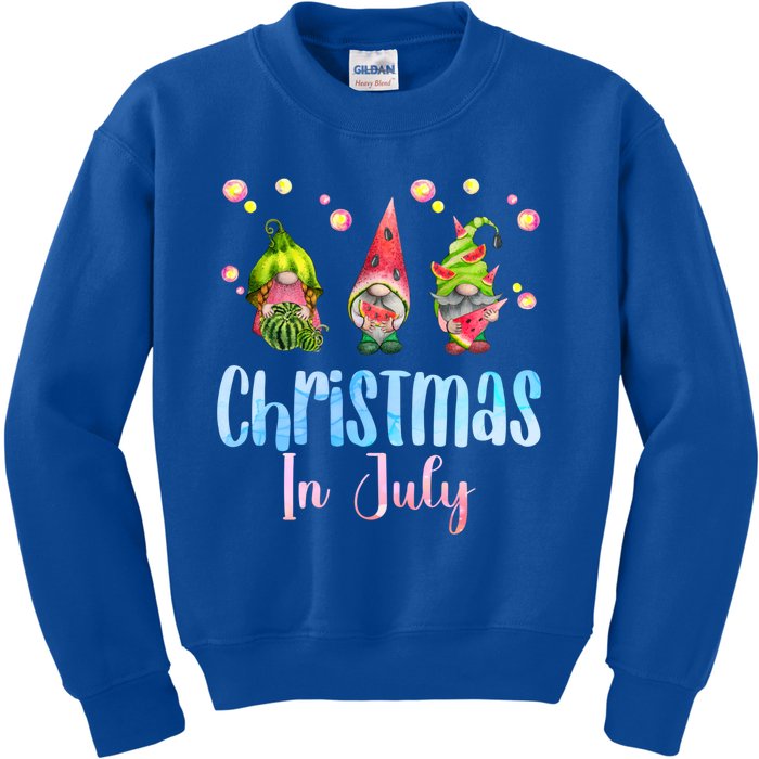 Funny Gnomes Christmas In July Watermelon Christmas In July Cool Gift Kids Sweatshirt