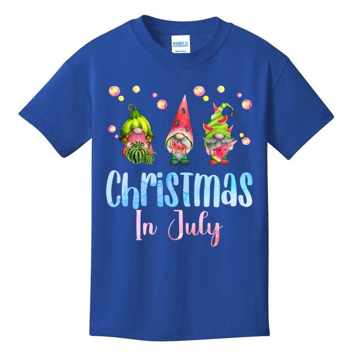 Funny Gnomes Christmas In July Watermelon Christmas In July Cool Gift Kids T-Shirt