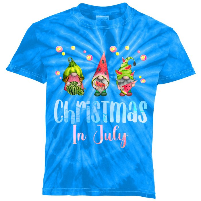 Funny Gnomes Christmas In July Watermelon Christmas In July Cool Gift Kids Tie-Dye T-Shirt