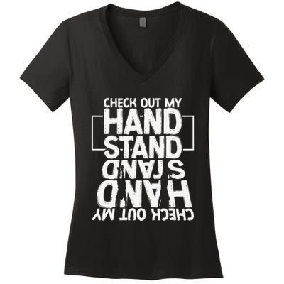 Funny Gymnastics Check Out My Handstand Acrobat Women's V-Neck T-Shirt
