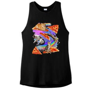 Funny Galaxy Cat In Space Cat Riding Pizza Gift Ladies PosiCharge Tri-Blend Wicking Tank