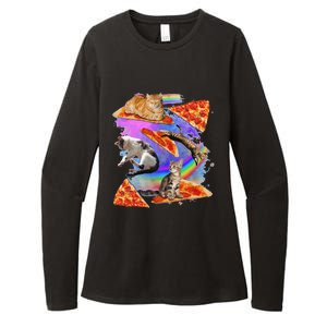 Funny Galaxy Cat In Space Cat Riding Pizza Gift Womens CVC Long Sleeve Shirt