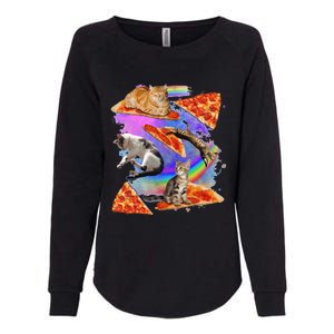 Funny Galaxy Cat In Space Cat Riding Pizza Gift Womens California Wash Sweatshirt