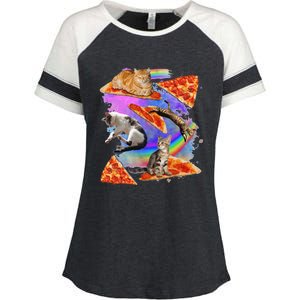 Funny Galaxy Cat In Space Cat Riding Pizza Gift Enza Ladies Jersey Colorblock Tee