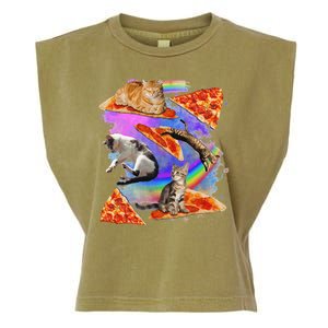 Funny Galaxy Cat In Space Cat Riding Pizza Gift Garment-Dyed Women's Muscle Tee