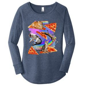 Funny Galaxy Cat In Space Cat Riding Pizza Gift Women's Perfect Tri Tunic Long Sleeve Shirt