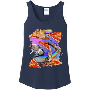 Funny Galaxy Cat In Space Cat Riding Pizza Gift Ladies Essential Tank