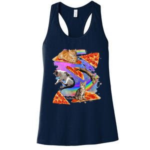 Funny Galaxy Cat In Space Cat Riding Pizza Gift Women's Racerback Tank