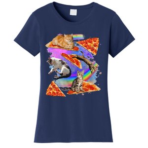 Funny Galaxy Cat In Space Cat Riding Pizza Gift Women's T-Shirt