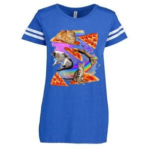 Funny Galaxy Cat In Space Cat Riding Pizza Gift Enza Ladies Jersey Football T-Shirt