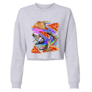 Funny Galaxy Cat In Space Cat Riding Pizza Gift Cropped Pullover Crew