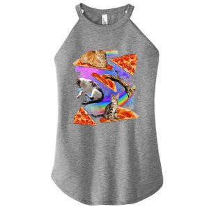 Funny Galaxy Cat In Space Cat Riding Pizza Gift Women's Perfect Tri Rocker Tank