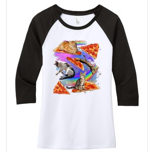 Funny Galaxy Cat In Space Cat Riding Pizza Gift Women's Tri-Blend 3/4-Sleeve Raglan Shirt