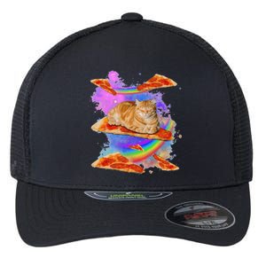 Funny Galaxy Cat In Space Cat Riding Pizza Flexfit Unipanel Trucker Cap