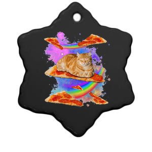 Funny Galaxy Cat In Space Cat Riding Pizza Ceramic Star Ornament