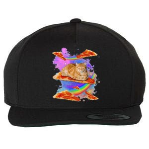 Funny Galaxy Cat In Space Cat Riding Pizza Wool Snapback Cap