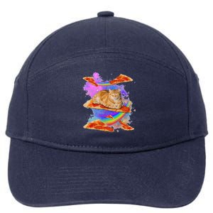 Funny Galaxy Cat In Space Cat Riding Pizza 7-Panel Snapback Hat