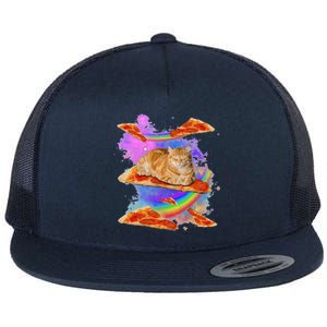 Funny Galaxy Cat In Space Cat Riding Pizza Flat Bill Trucker Hat