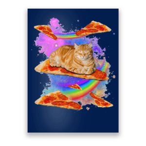 Funny Galaxy Cat In Space Cat Riding Pizza Poster