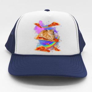 Funny Galaxy Cat In Space Cat Riding Pizza Trucker Hat