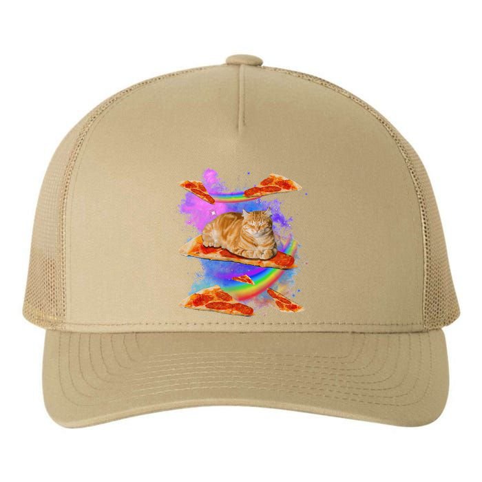 Funny Galaxy Cat In Space Cat Riding Pizza Yupoong Adult 5-Panel Trucker Hat