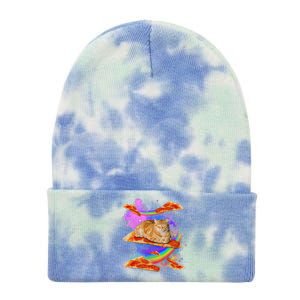 Funny Galaxy Cat In Space Cat Riding Pizza Tie Dye 12in Knit Beanie