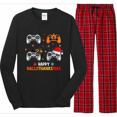 Festive Gaming Celebration Hallothanksmas Fun Long Sleeve Pajama Set