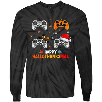 Festive Gaming Celebration Hallothanksmas Fun Tie-Dye Long Sleeve Shirt