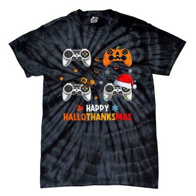 Festive Gaming Celebration Hallothanksmas Fun Tie-Dye T-Shirt