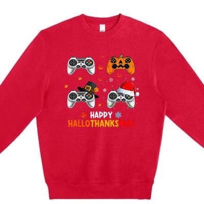 Festive Gaming Celebration Hallothanksmas Fun Premium Crewneck Sweatshirt