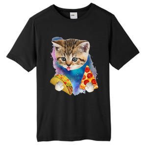 Funny Galaxy Cat Space Cat Eat Pizza And Taco Gift Tall Fusion ChromaSoft Performance T-Shirt