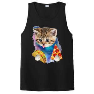 Funny Galaxy Cat Space Cat Eat Pizza And Taco Gift PosiCharge Competitor Tank