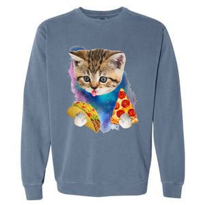 Funny Galaxy Cat Space Cat Eat Pizza And Taco Gift Garment-Dyed Sweatshirt