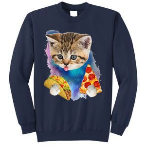 Funny Galaxy Cat Space Cat Eat Pizza And Taco Gift Sweatshirt