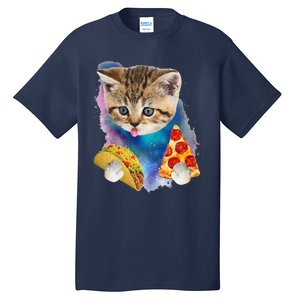 Funny Galaxy Cat Space Cat Eat Pizza And Taco Gift Tall T-Shirt