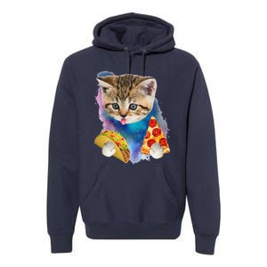 Funny Galaxy Cat Space Cat Eat Pizza And Taco Gift Premium Hoodie