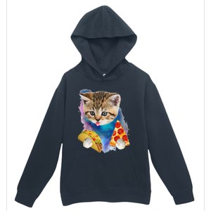 Funny Galaxy Cat Space Cat Eat Pizza And Taco Gift Urban Pullover Hoodie