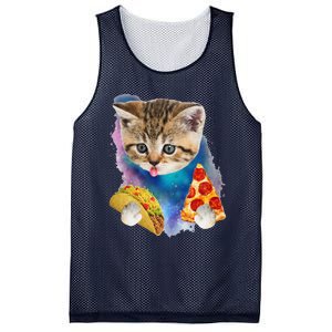 Funny Galaxy Cat Space Cat Eat Pizza And Taco Gift Mesh Reversible Basketball Jersey Tank