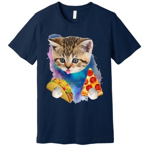 Funny Galaxy Cat Space Cat Eat Pizza And Taco Gift Premium T-Shirt