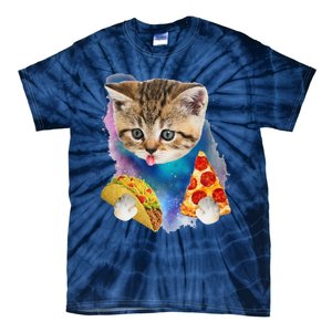 Funny Galaxy Cat Space Cat Eat Pizza And Taco Gift Tie-Dye T-Shirt