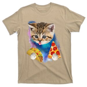 Funny Galaxy Cat Space Cat Eat Pizza And Taco Gift T-Shirt