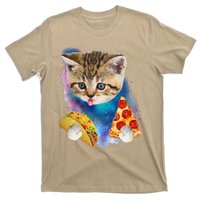 Funny Galaxy Cat Space Cat Eat Pizza And Taco Gift T-Shirt