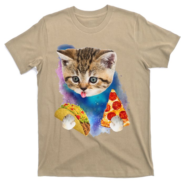 Funny Galaxy Cat Space Cat Eat Pizza And Taco Gift T-Shirt