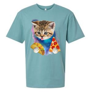 Funny Galaxy Cat Space Cat Eat Pizza And Taco Gift Sueded Cloud Jersey T-Shirt