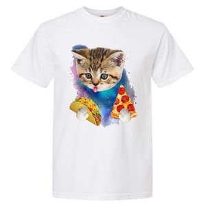 Funny Galaxy Cat Space Cat Eat Pizza And Taco Gift Garment-Dyed Heavyweight T-Shirt