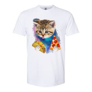 Funny Galaxy Cat Space Cat Eat Pizza And Taco Gift Softstyle CVC T-Shirt