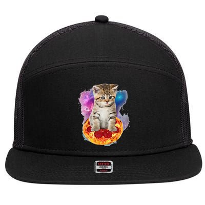 Funny Galaxy Cat Space Cat Eat Pizza And Taco 7 Panel Mesh Trucker Snapback Hat