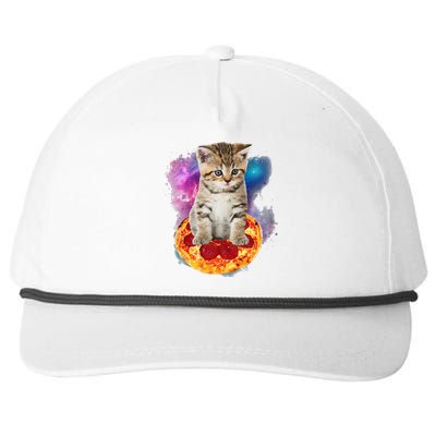 Funny Galaxy Cat Space Cat Eat Pizza And Taco Snapback Five-Panel Rope Hat