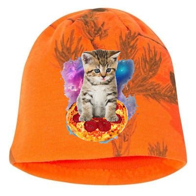 Funny Galaxy Cat Space Cat Eat Pizza And Taco Kati - Camo Knit Beanie